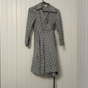 Diane Von Furstenberg Jadrian Cotton Black and White Long Sleeve Dress